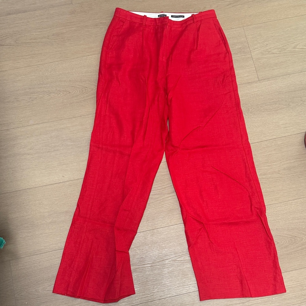 Red J. Crew Essential Wide Leg Pants